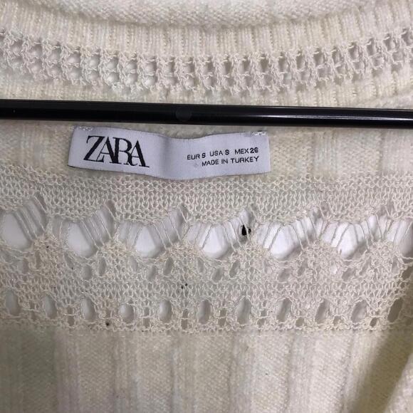 Zara Sweater Vest Womens Small Pointelle Knit Academia Oversized Deep V Neck - Picture 5 of 7